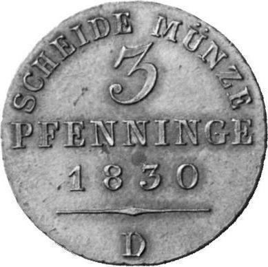Reverso 3 Pfennige 1830 D - valor de la moneda  - Prusia, Federico Guillermo III