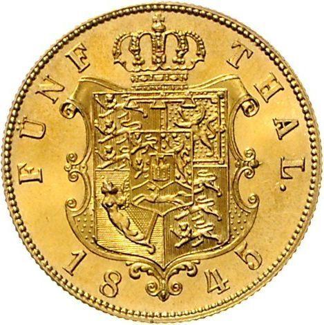 Reverso 5 táleros 1845 B - valor de la moneda de oro - Hannover, Ernesto Augusto 