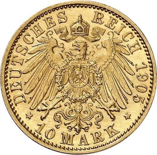 Reverso 10 marcos 1905 A "Lübeck" - valor de la moneda de oro - Alemania, Imperio alemán