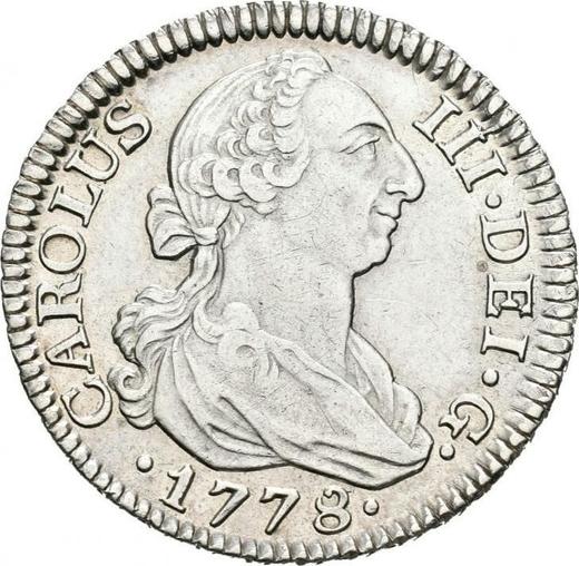 Аверс монеты - 2 реала 1778 года M PJ - цена серебряной монеты - Испания, Карл III
