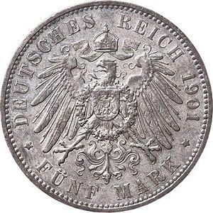 Reverse 5 Mark 1901 E "Saxony" - Silver Coin Value - Germany, German Empire