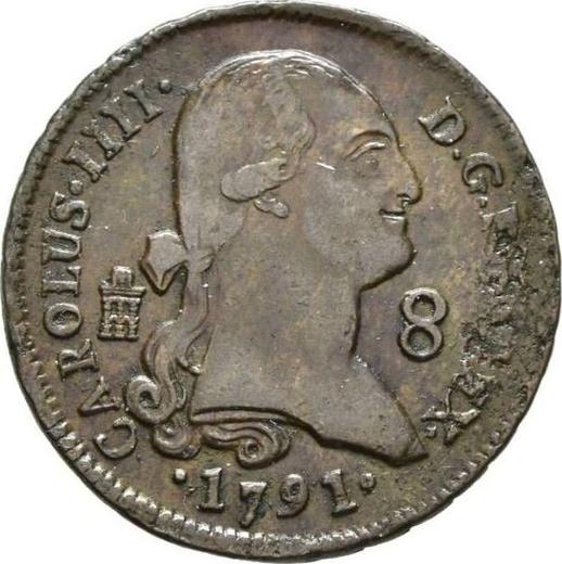 Awers monety - 8 maravedis 1791 - cena  monety - Hiszpania, Karol IV