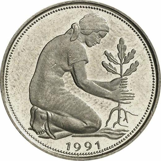 Реверс монеты - 50 пфеннигов 1991 года F - цена  монеты - Германия, ФРГ