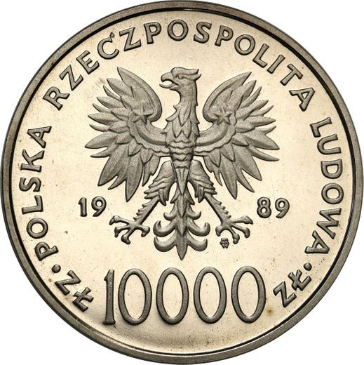 Аверс монеты - Пробные 10000 злотых 1989 года MW ET "Иоанн Павел II" Поясной портрет Никель - цена  монеты - Польша, Народная Республика