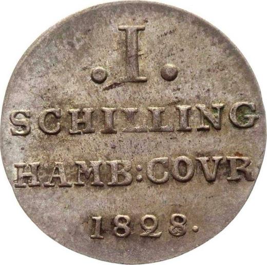 Реверс монеты - 1 шиллинг 1828 года H.S.K. - цена  монеты - Гамбург, Вольный город