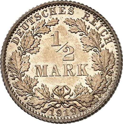 Obverse 1/2 Mark 1919 A - Silver Coin Value - Germany, German Empire