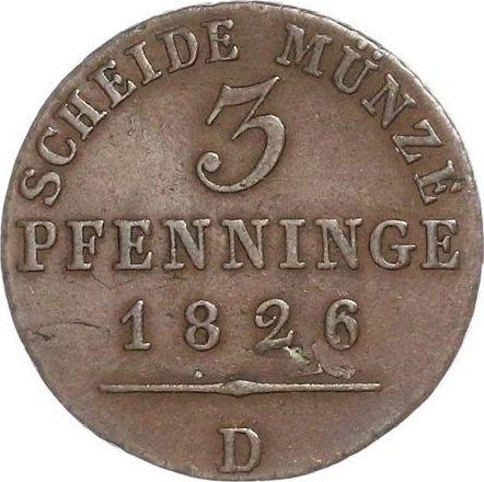 Reverso 3 Pfennige 1826 D - valor de la moneda  - Prusia, Federico Guillermo III