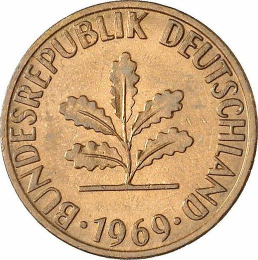 Реверс монеты - 1 пфенниг 1969 года D - цена  монеты - Германия, ФРГ