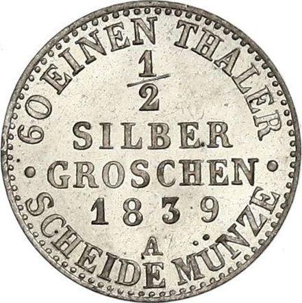 Rewers monety - 1/2 silbergroschen 1839 A - cena srebrnej monety - Prusy, Fryderyk Wilhelm III
