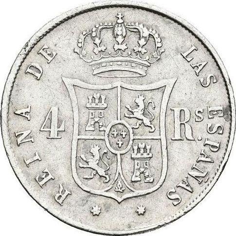 Reverso 4 reales 1858 Estrellas de siete puntas - valor de la moneda de plata - España, Isabel II
