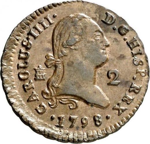Аверс монеты - 2 мараведи 1798 года - цена  монеты - Испания, Карл IV