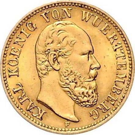Anverso 5 marcos 1877 F "Würtenberg" - valor de la moneda de oro - Alemania, Imperio alemán