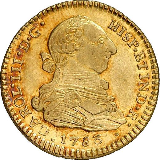 Аверс монеты - 2 эскудо 1783 года P SF - цена золотой монеты - Колумбия, Карл III