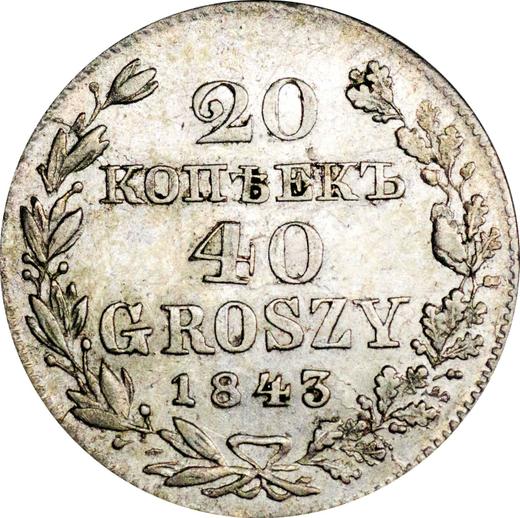 Reverso 20 kopeks - 40 groszy 1843 MW - valor de la moneda de plata - Polonia, Dominio Ruso