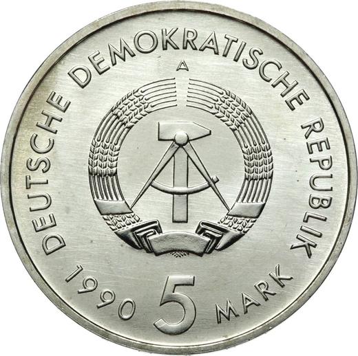 Reverso 5 marcos 1990 A "Correo" - valor de la moneda  - Alemania, República Democrática Alemana (RDA)