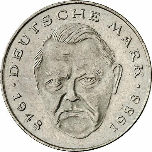 Аверс монеты - 2 марки 1991 года F "Людвиг Эрхард" - цена  монеты - Германия, ФРГ