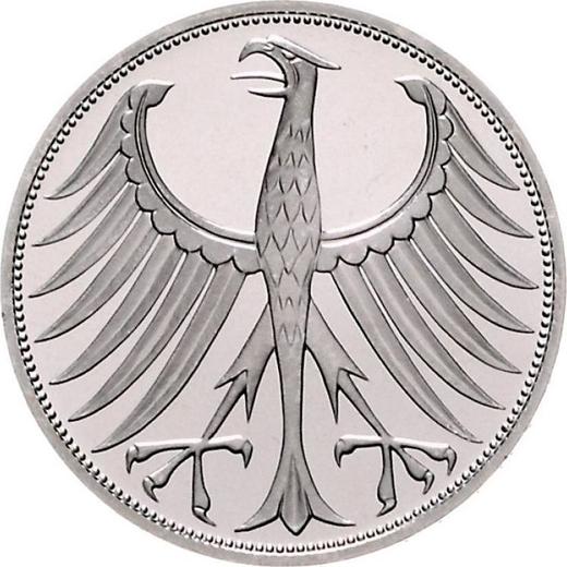 Реверс монеты - 5 марок 1971 года J - цена серебряной монеты - Германия, ФРГ
