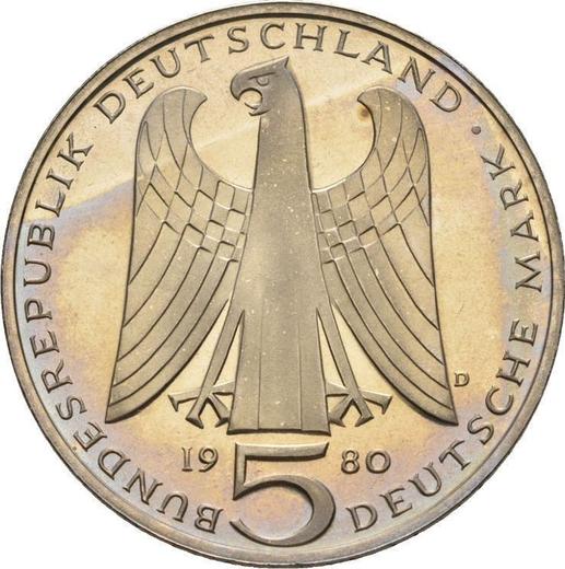 Reverso 5 marcos 1980 D "Vogelweide" - valor de la moneda  - Alemania, RFA