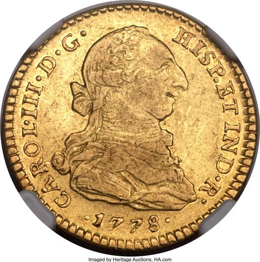 Аверс монеты - 2 эскудо 1778 года Mo FF - цена золотой монеты - Мексика, Карл III