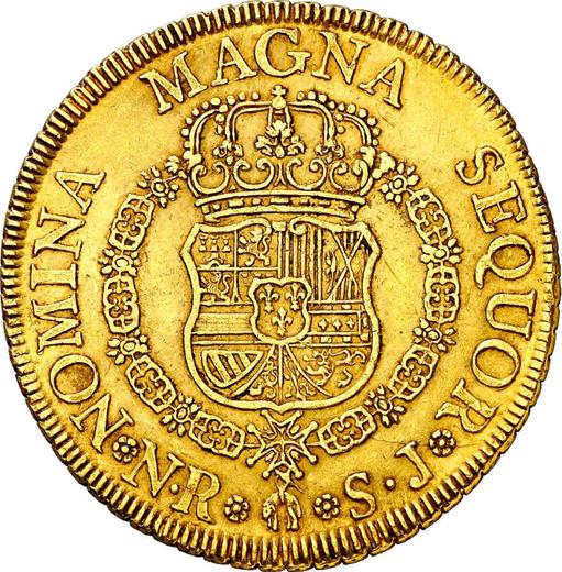 Реверс монеты - 8 эскудо 1757 года NR SJ - цена золотой монеты - Колумбия, Фердинанд VI