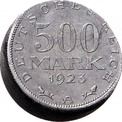 Rewers monety - 500 marek 1923 Przesunięcie stempla - cena  monety - Niemcy, Republika Weimarska