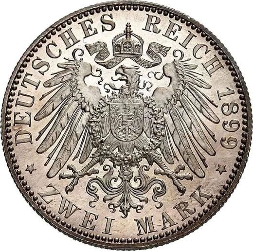 Reverso 2 marcos 1899 A "Hessen" - valor de la moneda de plata - Alemania, Imperio alemán
