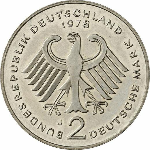 Reverso 2 marcos 1978 J "Theodor Heuss" - valor de la moneda  - Alemania, RFA