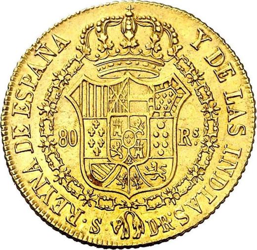 Rewers monety - 80 réales 1836 S DR - cena złotej monety - Hiszpania, Izabela II