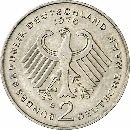 Reverse 2 Mark 1978 G "Konrad Adenauer" -  Coin Value - Germany, FRG