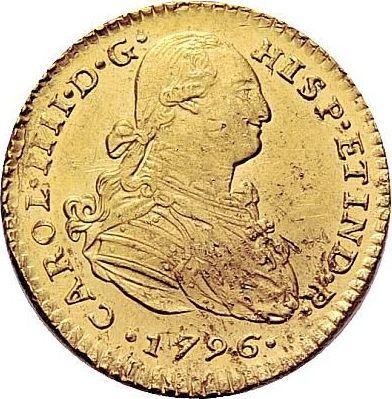 Awers monety - 2 escudo 1796 IJ - cena złotej monety - Peru, Karol IV