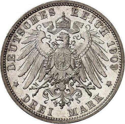 Reverso 3 marcos 1909 D "Bavaria" - valor de la moneda de plata - Alemania, Imperio alemán