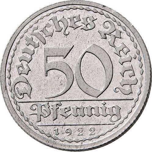 Anverso 50 Pfennige 1922 A - valor de la moneda  - Alemania, República de Weimar