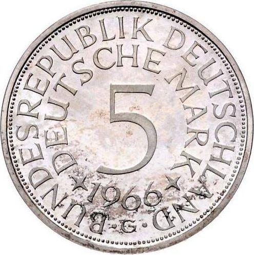 Аверс монеты - 5 марок 1966 года G - цена серебряной монеты - Германия, ФРГ