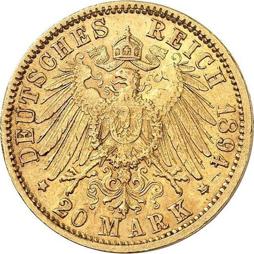 Reverso 20 marcos 1894 G "Baden" - valor de la moneda de oro - Alemania, Imperio alemán