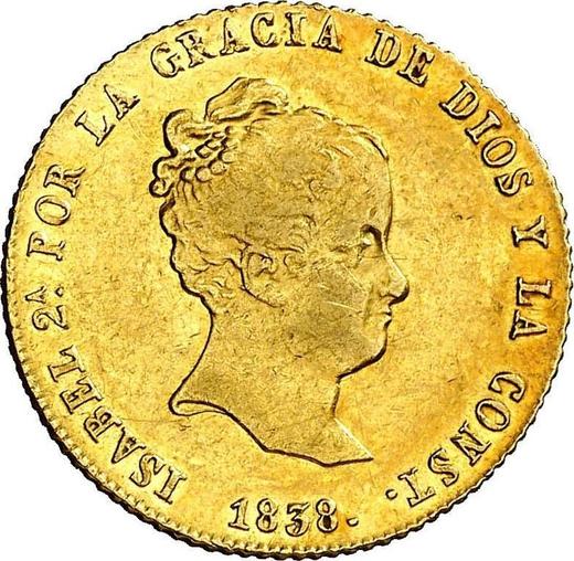 Obverse 80 Reales 1838 S DR - Gold Coin Value - Spain, Isabella II