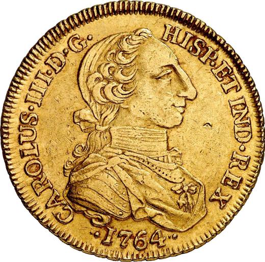 Awers monety - 8 escudo 1764 NR JV - cena złotej monety - Kolumbia, Karol III