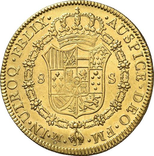 Реверс монеты - 8 эскудо 1784 года Mo FM - цена золотой монеты - Мексика, Карл III