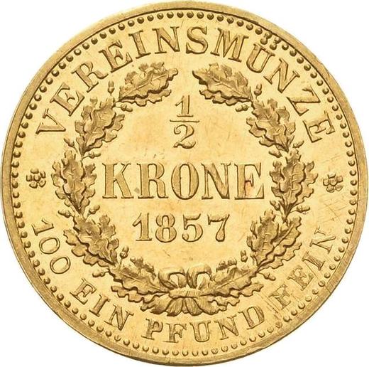 Reverso Media corona 1857 F - valor de la moneda de oro - Sajonia, Johann
