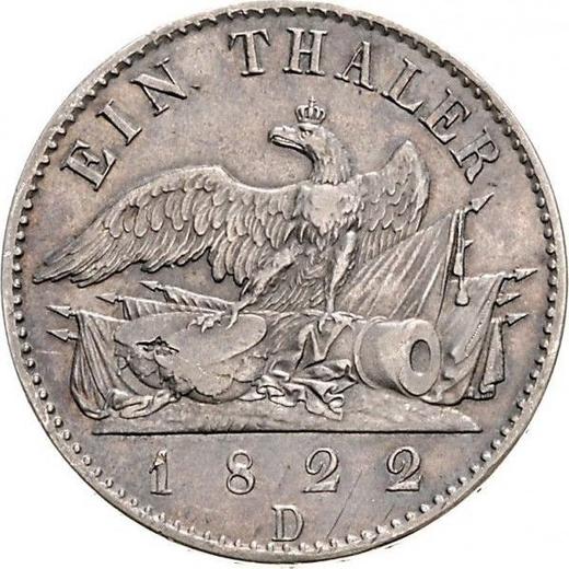 Reverso Tálero 1822 D - valor de la moneda de plata - Prusia, Federico Guillermo III
