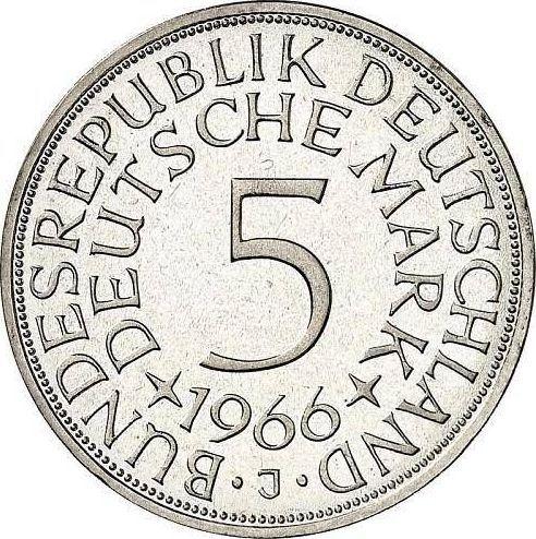 Anverso 5 marcos 1966 J - valor de la moneda de plata - Alemania, RFA