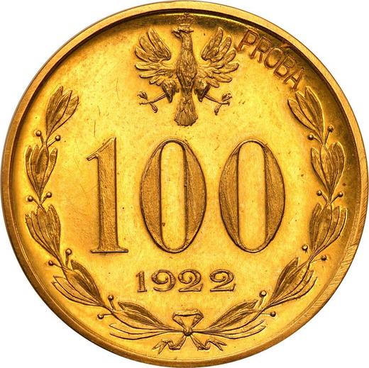 Аверс монеты - Пробные 100 марок 1922 года "Юзеф Пилсудский" Золото - цена золотой монеты - Польша, II Республика