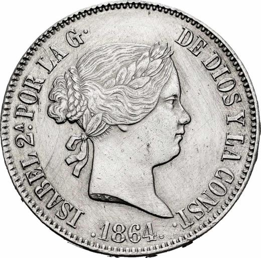 Аверс монеты - 10 реалов 1864 года Шестиконечные звёзды - цена серебряной монеты - Испания, Изабелла II