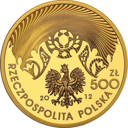 Anverso 500 eslotis 2012 MW "Campeonato Europeo de Fútbol - Eurocopa 2012" - valor de la moneda de oro - Polonia, República moderna