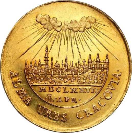 Reverso Donación 4 ducados 1677 "Cracovia" - valor de la moneda de oro - Polonia, Juan III Sobieski