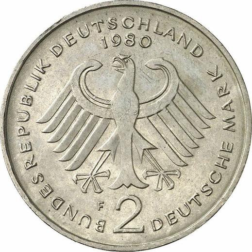 Rewers monety - 2 marki 1980 F "Theodor Heuss" - cena  monety - Niemcy, RFN
