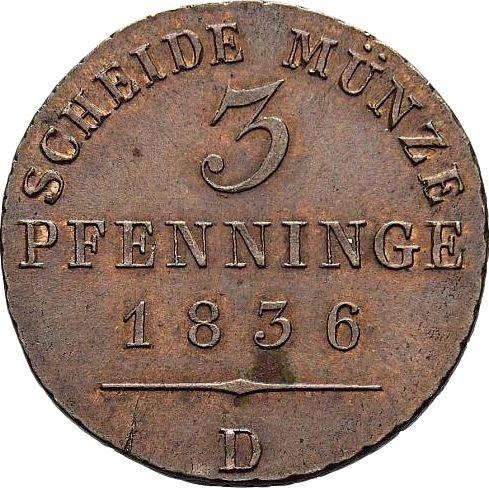 Rewers monety - 3 fenigi 1836 D - cena  monety - Prusy, Fryderyk Wilhelm III