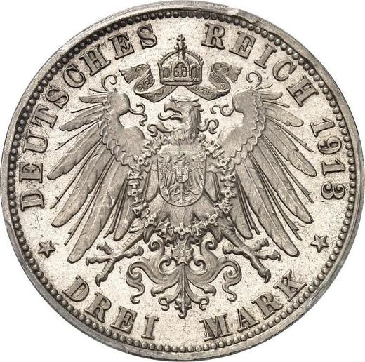 Reverso 3 marcos 1913 D "Sajonia-Meiningen" - valor de la moneda de plata - Alemania, Imperio alemán