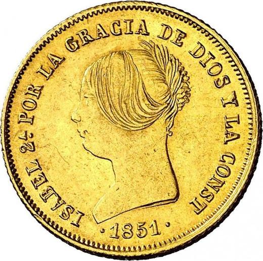 Аверс монеты - 100 реалов 1851 года M CL "Тип 1850-1851" - цена золотой монеты - Испания, Изабелла II