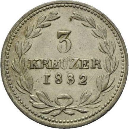 Реверс монеты - 3 крейцера 1832 года - цена серебряной монеты - Баден, Леопольд
