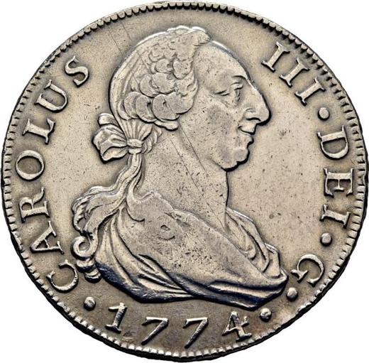 Аверс монеты - 8 реалов 1774 года M PJ - цена серебряной монеты - Испания, Карл III